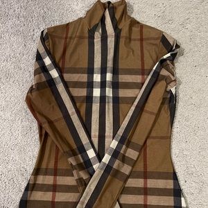 Burberry Vintage Check Stretch Jersey Turtleneck Top